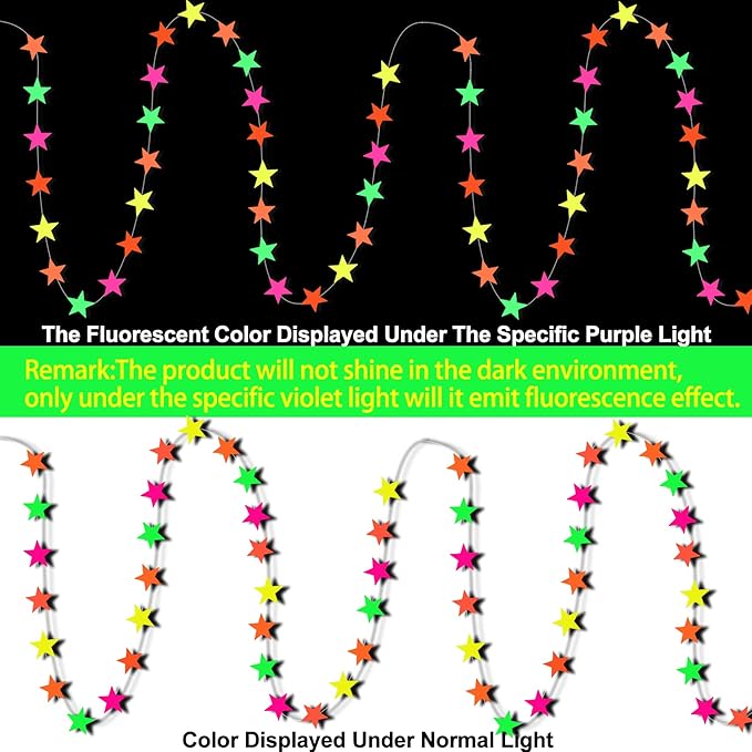 108ft Neon Glow Party Star Paper Garland UV Glow in The Dark Party Supplies Garlands Neon Paper Streamers for Blacklight Fluorescent Supplies for Birthday Wedding Decorations-BubblyBeeBaby