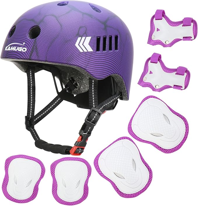 KAMUGO Kids Bike Helmet Set, Toddler Helmet for Ages 2-8 Boys Girls with Sports Protective Gear Set Knee Elbow Wrist Pads for Skateboard Cycling Scooter Rollerblading-BubblyBeeBaby