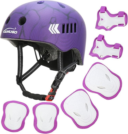 KAMUGO Kids Bike Helmet Set, Toddler Helmet for Ages 2-8 Boys Girls with Sports Protective Gear Set Knee Elbow Wrist Pads for Skateboard Cycling Scooter Rollerblading-BubblyBeeBaby