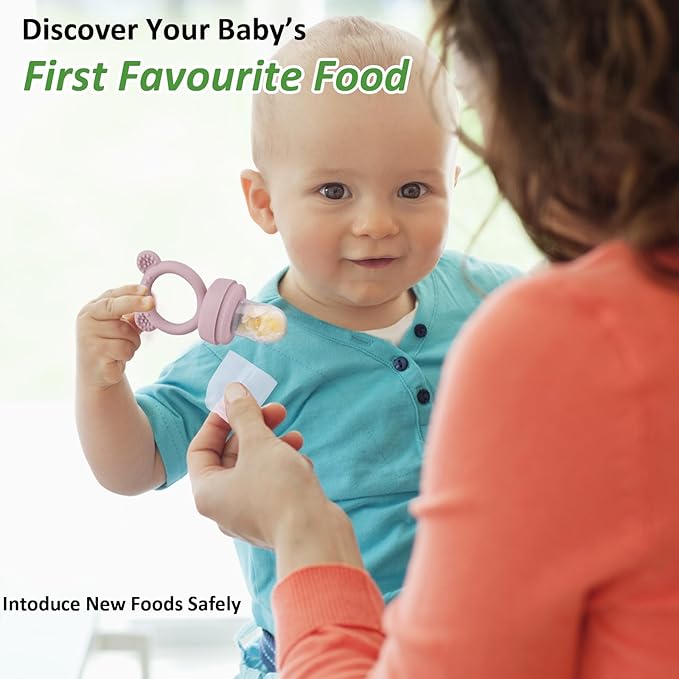 JEXFUN Silicone Breastmilk Popsicle Freezer Molds & Baby Fruit Food Feeder Pacifier, Baby Food Storage Containers Breast Milk Ice Cubes for Baby Teething & Infant Self Feeding, BPA Free - (Light Pink)-BubblyBeeBaby