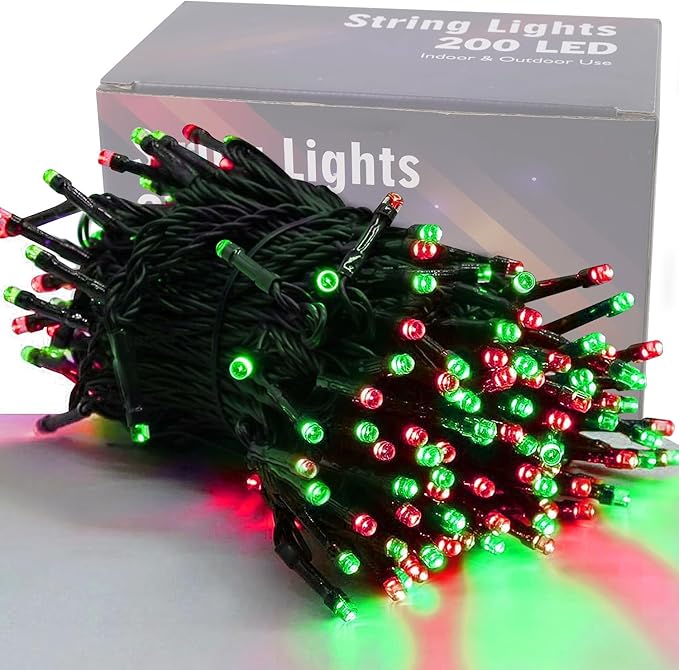 HOME LIGHTING 66ft Christmas Decorative Mini Lights, 200 LED Green Wire Fairy Starry String Lights Plug in, 8 Lighting Modes, for Indoor Outdoor Xmas Tree Wedding Party Decoration (Red & Green)-BubblyBeeBaby