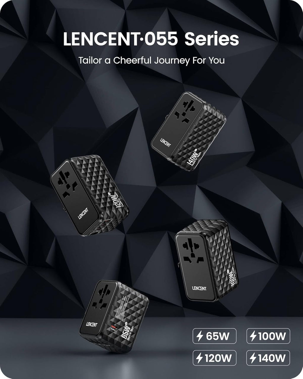 LENCENT 100W International Travel Adapter, GaN Universal Travel Adapter with 2 USB-A & 2 Type C Power Adapter, Fast Charger for Phone,Laptops, Worldwide Plug Adapter for USA/UK/EU/AUS, Black