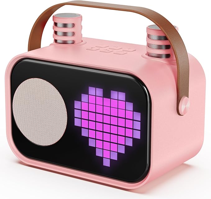 Karaoke Machine for Kids Adults, Portable Bluetooth Karaoke Speaker with 2 Wireless Microphones, Pixel Display Light, Birthday Gifts Toys for Girls & Boys Ages 3, 4, 5, 6, 7, 8, 9,10,11,12+ Years-BubblyBeeBaby