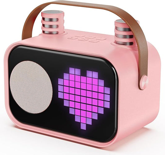 Karaoke Machine for Kids Adults, Portable Bluetooth Karaoke Speaker with 2 Wireless Microphones, Pixel Display Light, Birthday Gifts Toys for Girls & Boys Ages 3, 4, 5, 6, 7, 8, 9,10,11,12+ Years-BubblyBeeBaby