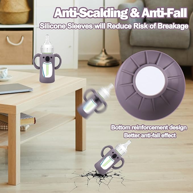 BUSOHA 3 Pack Koalas Silicone Sleeves for Dr. Brown's Glass Baby Bottles - Drop Protection Baby Bottle Sleeves Compatible with Dr Brown Newborn Glass Bottles with Silicone Handles,4 oz-BubblyBeeBaby