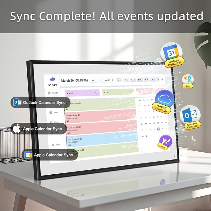 10.1 Inch Smart Digital Calendar & Chore Chart Full HD Touchscreen Display WiFi Sync Electronic Planner for Family Schedules Includes Desk Stand Streamline Home Organization Gift for mother mom women-BubblyBeeBaby