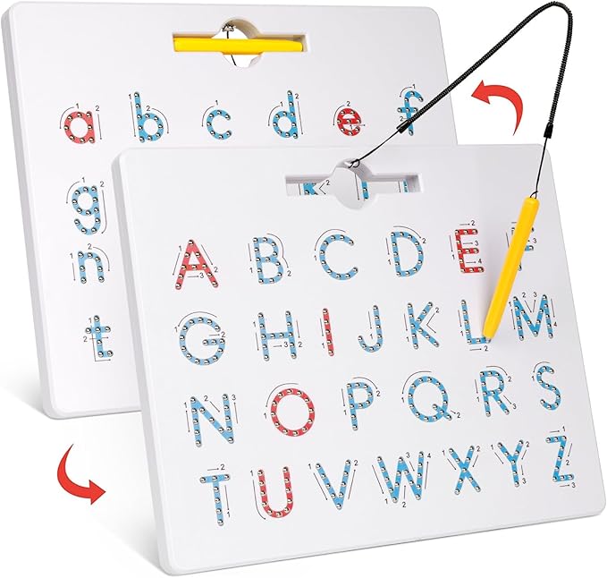 GAMENOTE Double Sided Magnetic Letter Board - 2 in 1 Alphabet Magnets Tracing Board for Toddlers ABC Letters Uppercase & Lowercase Practicing Learning Education Toys-BubblyBeeBaby