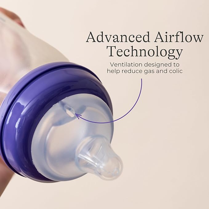 Lansinoh Anti-Colic Glass Baby Bottles, 8 Ounces, 4 Count Bottles for Feeding, Baby Essentials, Includes 4 Medium Flow Nipples, Size M-BubblyBeeBaby