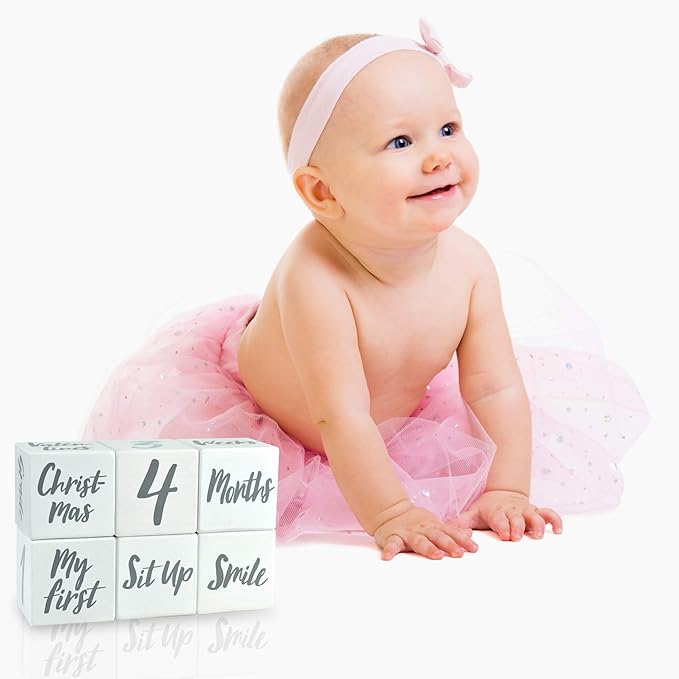 I'm Solid Wood Weekly Monthly Yearly Baby Milestone Age Blocks, Gender Neutral, Newborn Gifts & Keepsakes for Picture Props (6 Pcs/White)-BubblyBeeBaby
