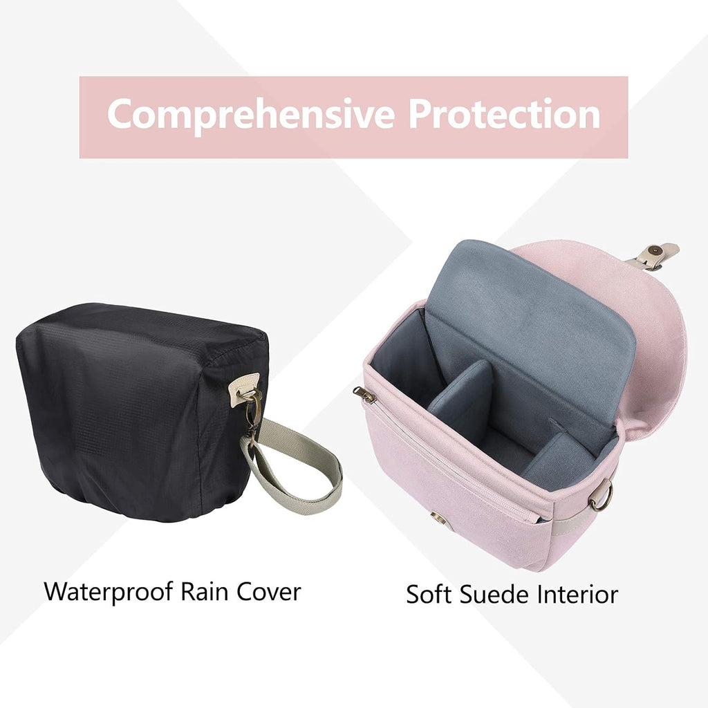BAGSMART Camera Bag, SLR DSLR Canvas Crossbody Camera Case, Compact Camera Shoulder Bag with Rain Cover for Women and Men, Pink