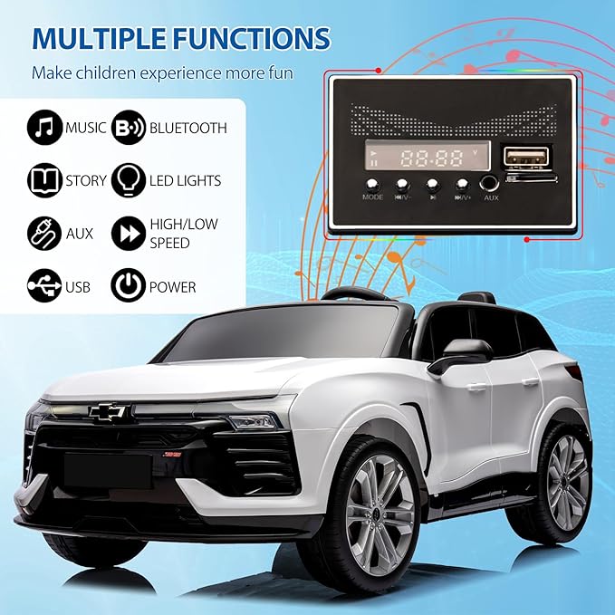 Hetoy 24V 2-Seater SUV Licensed Chevrolet Blazer Ride On Car Toy w/Parent Remote Control, 3 Speeds, Wireless Music, MP3 Player, Electric Car for Kids Ages 3-8, White-BubblyBeeBaby