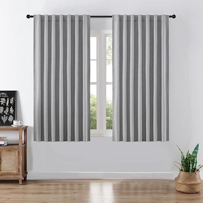 Joydeco Faux Linen Blackout Curtains for Bedroom,Light Grey Blackout Curtains 72 inches Long,100% Blackout Solid Thermal Insulated Window Drapes Luxury Decor for Living Room（W52xL72 Inch,Light Grey）-BubblyBeeBaby