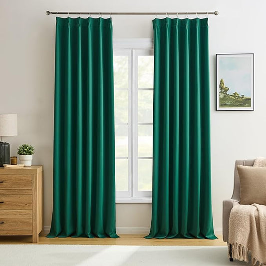 KEQIAOSUOCAI Dark Hunter Green Window Draperies 120 Inches Long 10 Feet Tall, Pinch Pleat Room Darkening Thermal Insulated Curtains for Living Room Emaerald Green 40 x 120-inch 2 Panels-BubblyBeeBaby