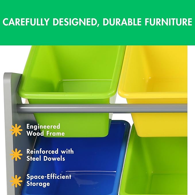 Humble Crew Supersized Toy Storage Organizer with 16 Removable Bins, Grey/Blue/Green/Yellow – Large Toy Storage for Toddlers Ideal for Kids' Rooms, Playrooms, and Nurseries - Modern Toy Bins for Kids-BubblyBeeBaby