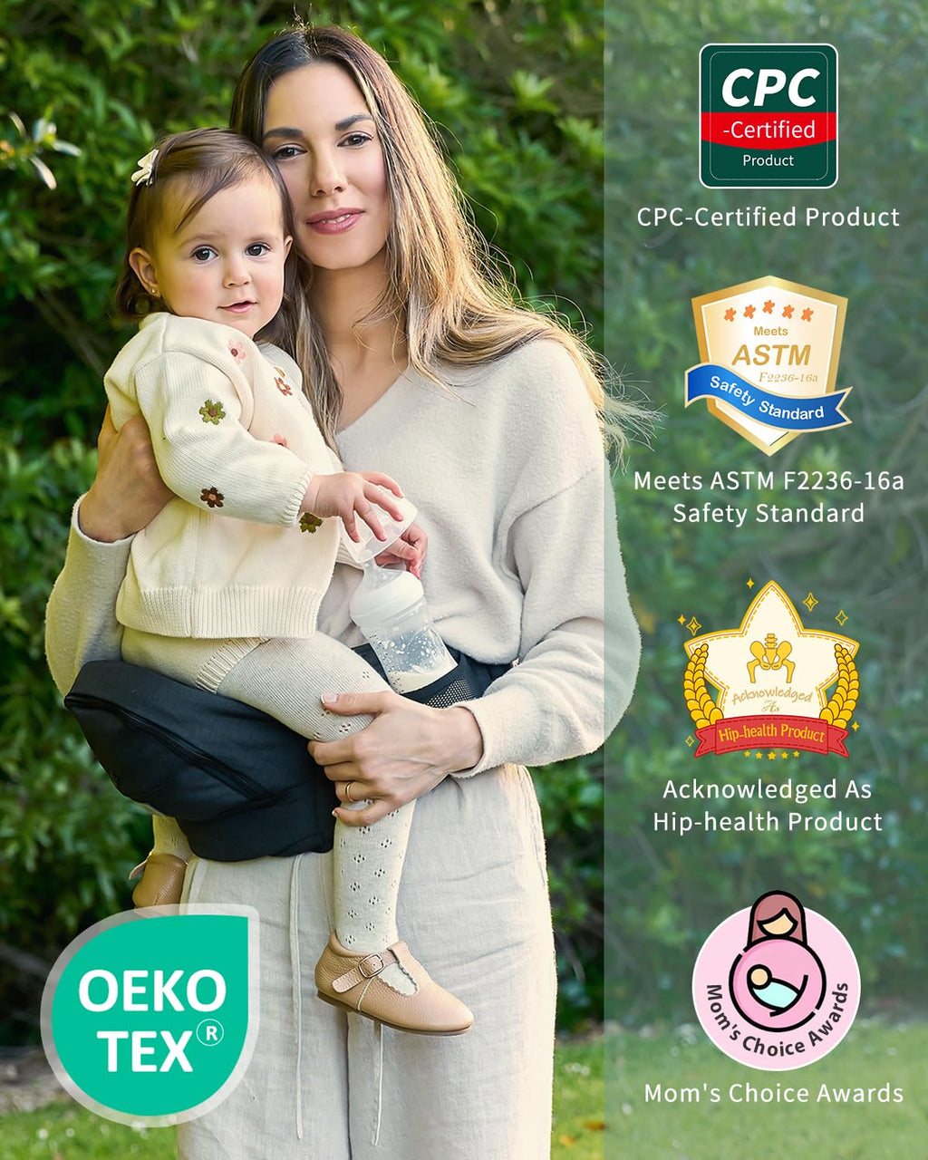 GROWNSY Ultra-Comfy Baby Carrier with Hip Seat, Enhanced Safety, Hands-Free Support for Newborn to Toddler (0-50 lbs), Multiple Pockets, Ergonomic, Adjustable Waistband, Minimalist Design – Black