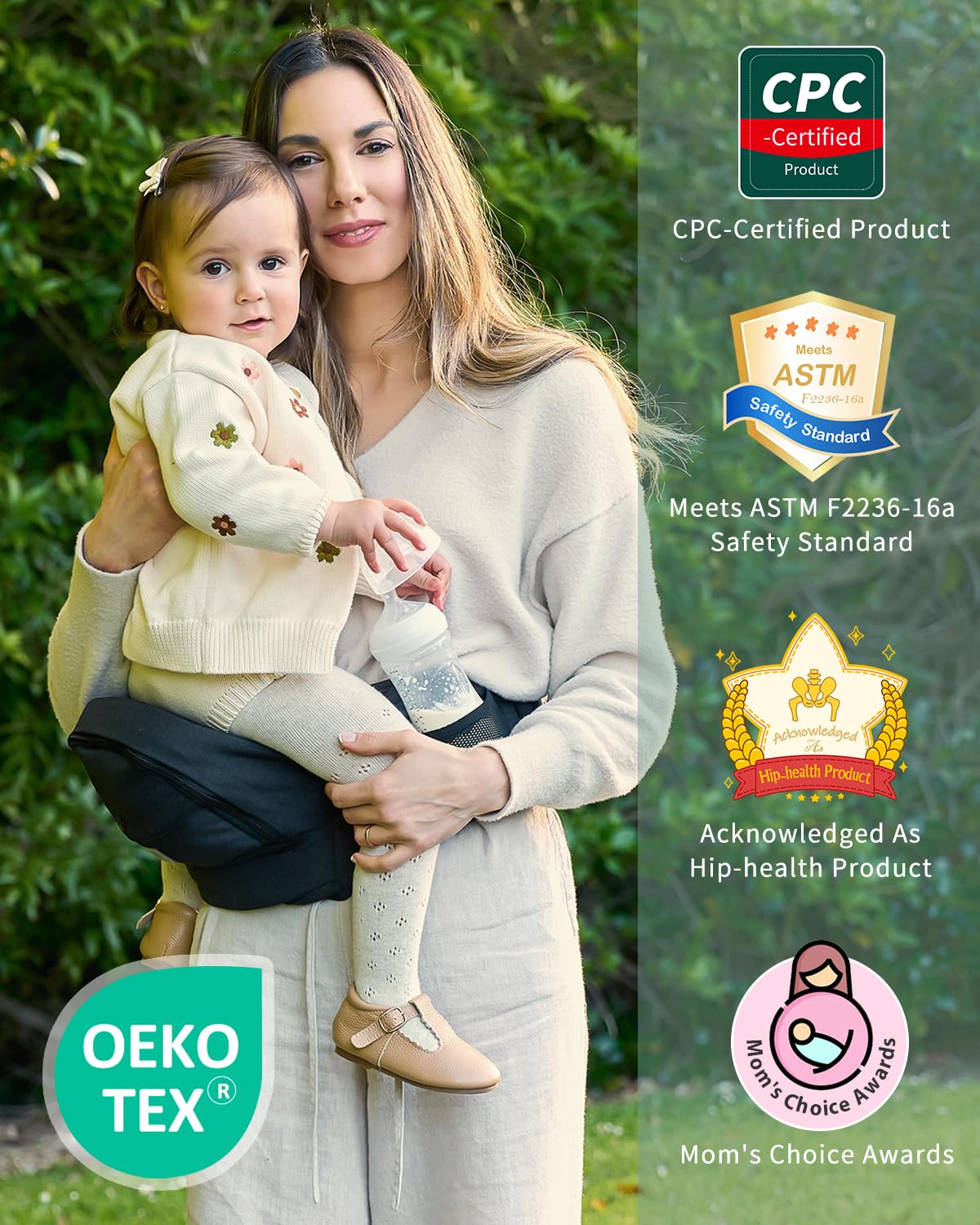 GROWNSY Ultra-Comfy Baby Carrier with Hip Seat, Enhanced Safety, Hands-Free Support for Newborn to Toddler (0-50 lbs), Multiple Pockets, Ergonomic, Adjustable Waistband, Minimalist Design – Black