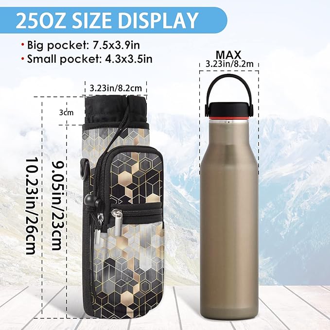 25/32/40/64oz Water Bottle Bag Holder Carrier-Insulated Crossbody Sling Case Sleeve with Strap & Pockets for Men Women Gym Cycling Travel Walking Hiking Camping-BubblyBeeBaby