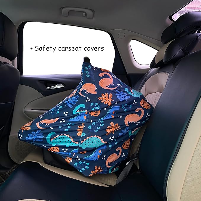 Car Seat Covers for Babies - Multi-use Carseat Canopy Cover Breastfeeding Covers, Stroller Canopy Cover (Navy Dinosaur)-BubblyBeeBaby