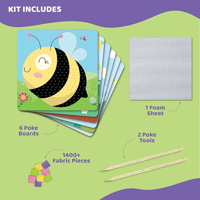 jackinthebox Poke Poke Art – Bugs Theme, Mess-Free Fabric Art and Craft, Flower Pressing Kits, Gift for Kids, Toys for Girls and Boys Ages 4 5 6 7 8-BubblyBeeBaby