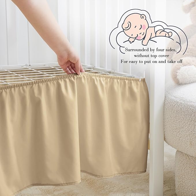 Horbaunal 2 Pack Set Crib Skirt & Crib Bed Sheet, Khaki Crib Bed Skirt 28" x 52" with 14" Drop Dust Ruffle, Soft Microfiber Toddler Bedskirt Nursery Bedding Skirt for Baby Girls and Boys-BubblyBeeBaby