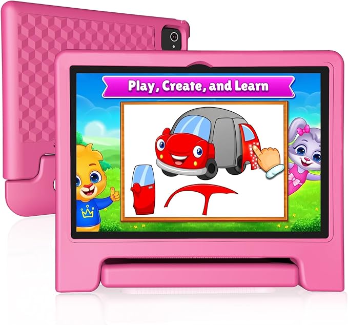 JREN Tablet for Kids｜10.1 Inch Kids Tablet Android 14｜Octa-core｜64GB｜WiFi ｜Bluetooth｜Parental Control｜Children Content｜Children Toddler Pink Girls Gift-BubblyBeeBaby