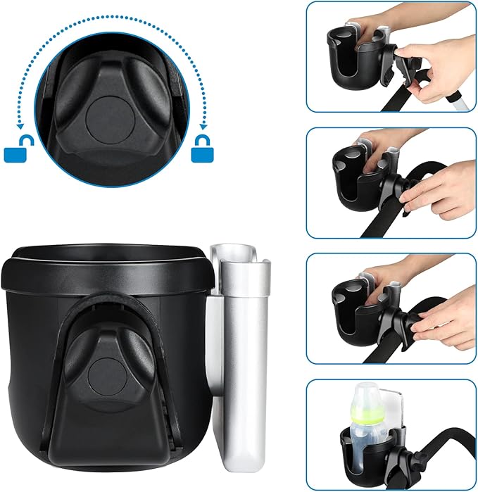 Accmor Stroller Cup Holder with Phone Holder, Bike Cup Holder, Universal Cup Holder for Uppababy Nuna Doona Strollers, 2-in-1 Cup Phone Holder for Stroller, Bike, Wheelchair, Walker, Scooter-BubblyBeeBaby