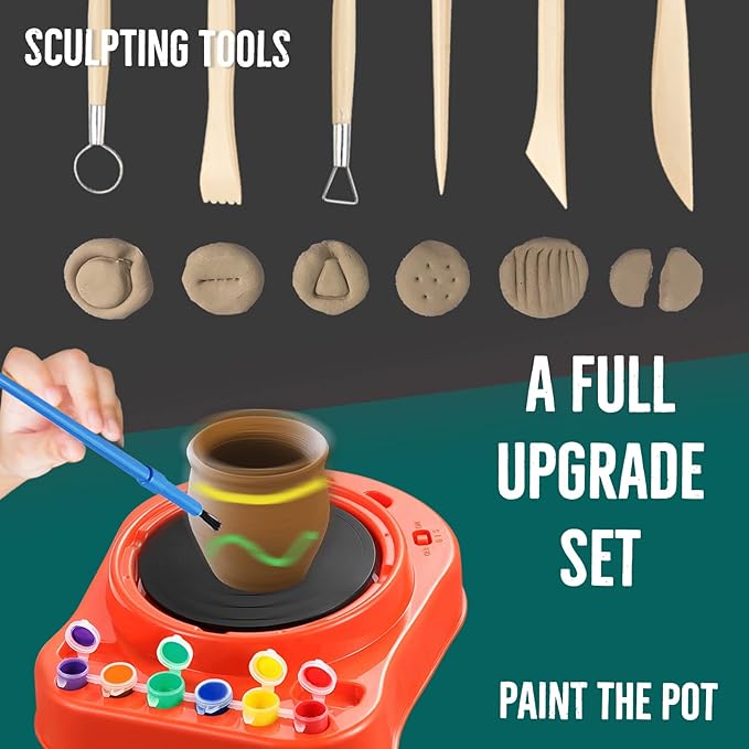 Insnug Pottery Wheel for Kids - Complete Pottery Kit for Beginners, Upgraded Sculpting Clay Tools, Air Dry Clay & Arts Supplies, Mini Pottery Wheel Crafts Kits for Kids Girls Boys Ages 8-12-BubblyBeeBaby