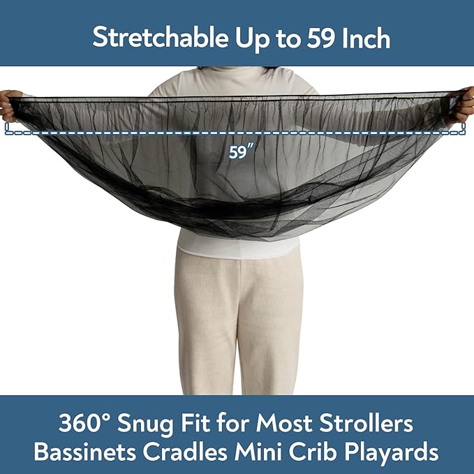 2 Pack Baby Mosquito Net for Stroller, Playard & Bassinet, Reusable Bug Net for Cradles, Carrier, Pack and Plays and Portable Mini Crib, Baby Playpen Mosquito, Black-BubblyBeeBaby