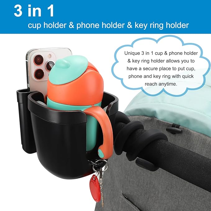 Accmor Stroller Cup Holder, Universal Cup Holder with Silicone Gooseneck Arm, Bike Cup Holder, 360° Rotatable Large Caliber Drinks Holder for Stroller, Bike, Wheelchair, Walker-BubblyBeeBaby