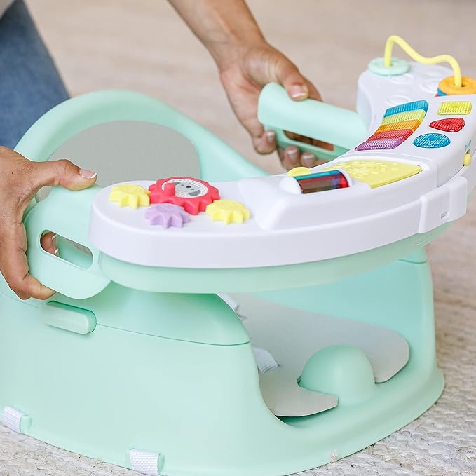 Infantino Music & Lights 3-in-1 Discovery Seat and Booster - Convertible Booster, Infant Activity Seat and Feeding Seat with Electronic Piano for Sensory Exploration, for Babies and Toddlers, Mint-BubblyBeeBaby