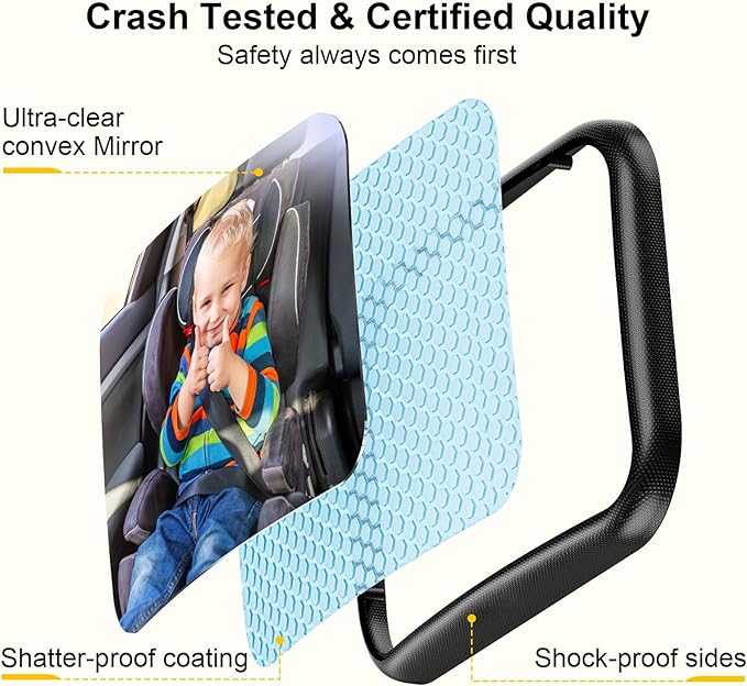 Baby Car Mirror, Stretchable 360° Caring Baby Mirror for Car Seat Rear Facing Seat Infant Shatterproof, Baby Essentials for Newborn, Crash Tested and Certified-BubblyBeeBaby
