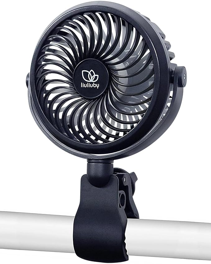 liuliuby Baby Stroller Fan with Clip | Clip On Fan for Baby Car Seat | Portable & Rechargeable with Durable Clamp | Stroller Accessories | Small Cooling USB Chargeable Battery (Jet Black)-BubblyBeeBaby