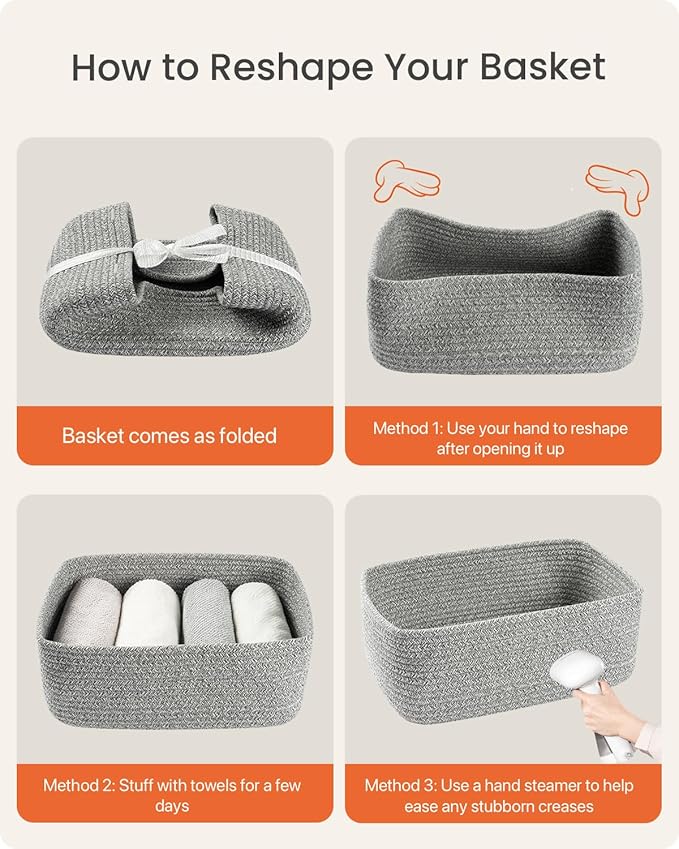 KALLAX Small Woven Basket, 13.5 x 9.5 x 5 Inches, Storage Basket for Organizing, Cute Small Rope Shelf Closet Cube Storage Bins Baskets for Shelves, Dog Toy Gift Baskets Empty, 3 Packs, Mixed Grey-BubblyBeeBaby