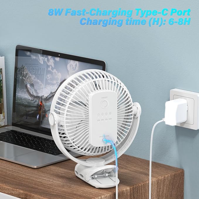 12000mAh Clip on Fan 30H Longest Runtime, 8in Portable Fan Rechargeable, Ultra Quiet with Heavy-Duty Clamp, USB Desk Fans for Golf Cart,Office Desk, Treadmill, Camping, Bedroom-BubblyBeeBaby
