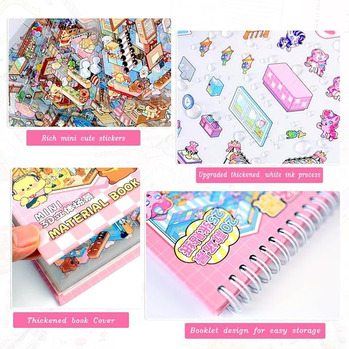 20 Sets DIY 3D Sticker Scenes for Adults with Tweezer, Kawaii 3D House Miniature Sticker Therapy, Make Your Own Mini Room Scene Collection Book for Adult Kids Relief Stress Pass The Time-BubblyBeeBaby