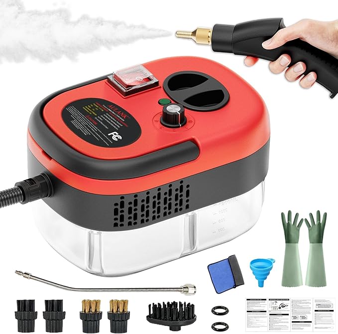 2500W Handheld Steam Cleaner,Portable Car Steamer For Auto Detailing,High-Temperature and Pressure Steam Cleaner For Home, Steam Cleaning Machine for Furniture,Kitchen,Grout,Floor,Tile (Red)-BubblyBeeBaby