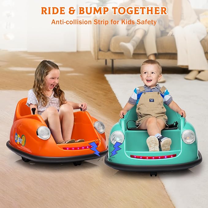 12V Bumper Car for Toddlers, Electric Toy Ride on Battery Car with Kids W/Parent Remote Control, 2-Speed, 360 Degree Spin, Music & LED Lights for Kids, Orange-BubblyBeeBaby