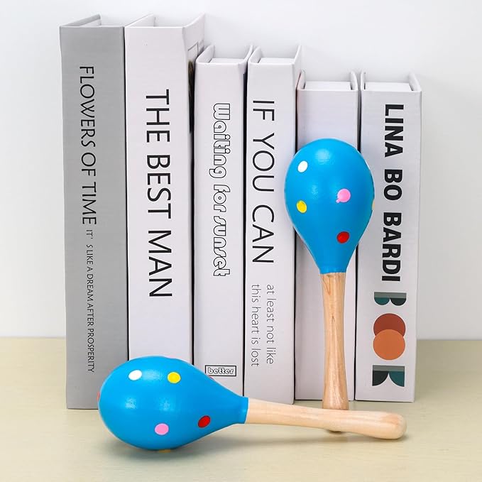 2 Pcs Maracas, Hand Percussion Rattles for Kids, Wooden Rumba Shaker Hand Musical Instruments with Clear Rhythm for Kids Adults Playing (Blue)-BubblyBeeBaby