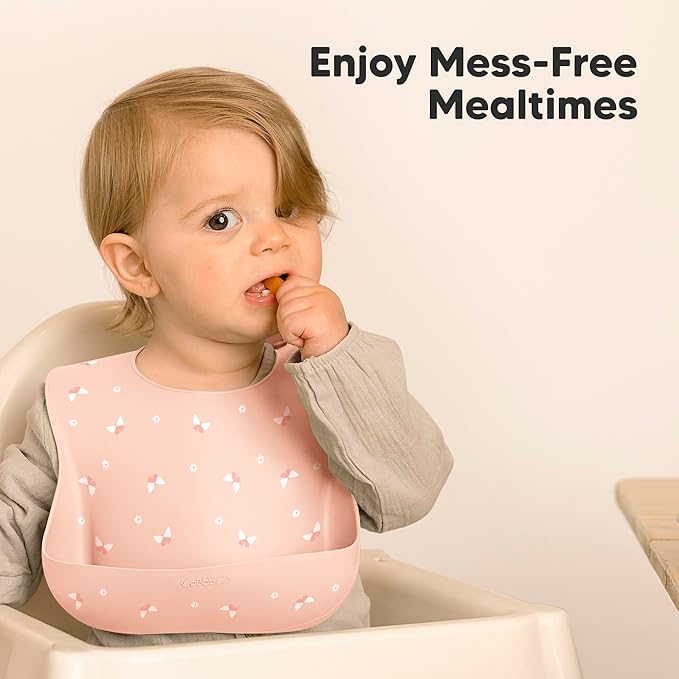 KeaBabies 2-Pack Silicone Baby Bibs for Eating - Sturdy Food-Grade Silicone Bibs for Babies Girl, Boy, Large Food Catcher, Clean & Put On Easily, Waterproof Toddler Feeding Essentials (Butterflies)-BubblyBeeBaby