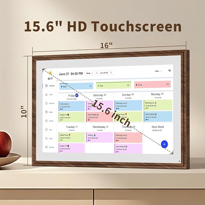 15.6 Inch Digital Calendar Chore Chart with Touchscreen - Full HD Interactive Display, Wall & Desk Mountable Family Planner, To-Do List & Meal Planner, Ideal for Home Organization & 2025 Scheduling-BubblyBeeBaby