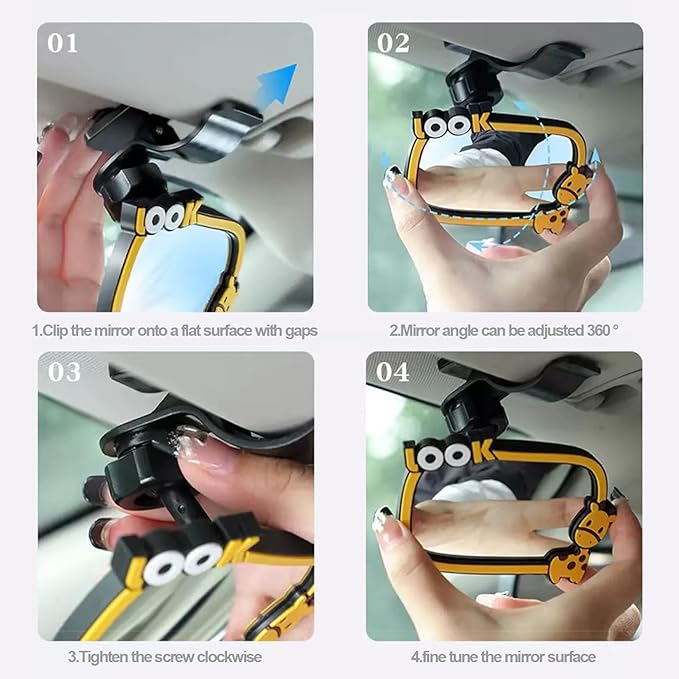 Universal Car Interior Rearview Baby Mirror Wide Angle Convex Mirror Clip-on mirrors for Viewing Rear Passengers(giraffe)-BubblyBeeBaby
