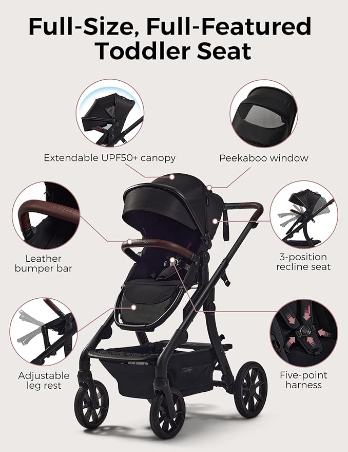 Momcozy ChangeGo Baby Stroller, Convertible Single-to-Double-to-Wagon Stroller with 23 Configurations, Seat Included, Large PU Wheels, All-Wheel Suspension ＆ Extendable UPF50+ Canopy-BubblyBeeBaby