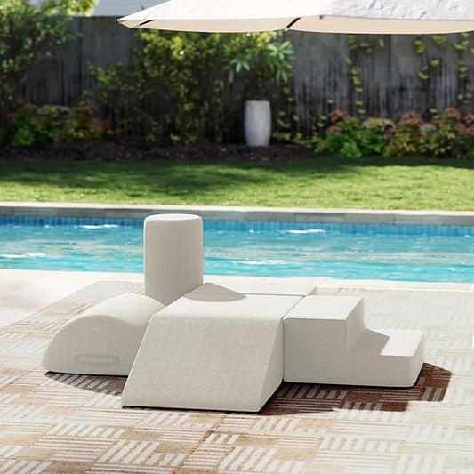 jela Foam Blocks 6Pcs Soft Play Equipment Waterproof Fabric, UV Resistant Toddler Climbing Toys Indoor& Outdoor Soft Play Climbing for Toddlers, Lightweight Climbing Blocks for Babies, Kids (Sand)-BubblyBeeBaby