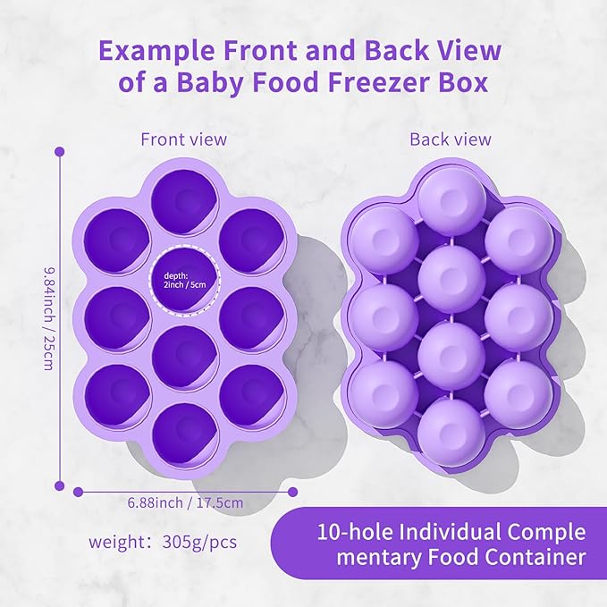 10 Cavities 2 OZ Portions Silicone Baby Food Freezer Tray with Lid,Ice Cube Trays & Molds,Baby Popsicle Mold,Egg Bite Molds,for Freezing and Baking Breast Milk,ice Cube,Egg Bites(Purple)-BubblyBeeBaby