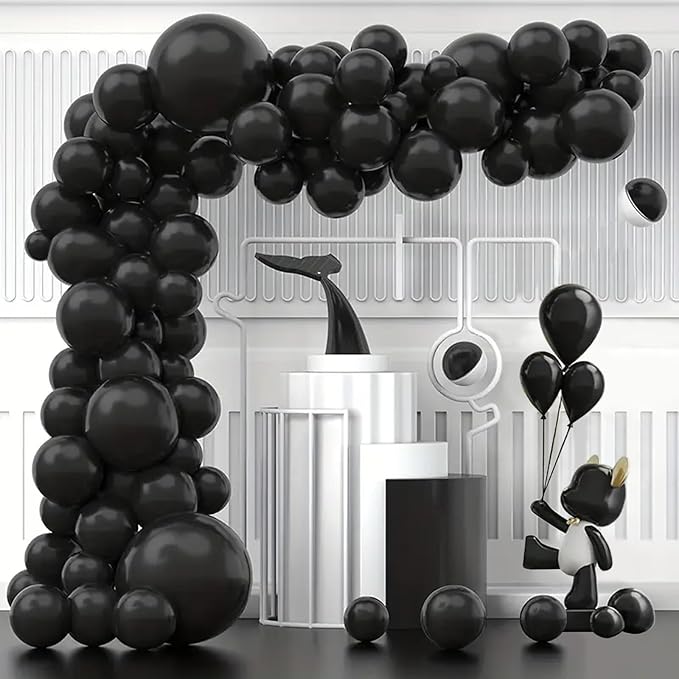 140pcs Balloon Arch Kit, Black Balloons of Different Sizes Pack of 18 12 10 5 Inch Party Balloon Kit for Birthday Party or Balloon Arch as Graduation Wedding Baby Shower Anniversary Party-BubblyBeeBaby