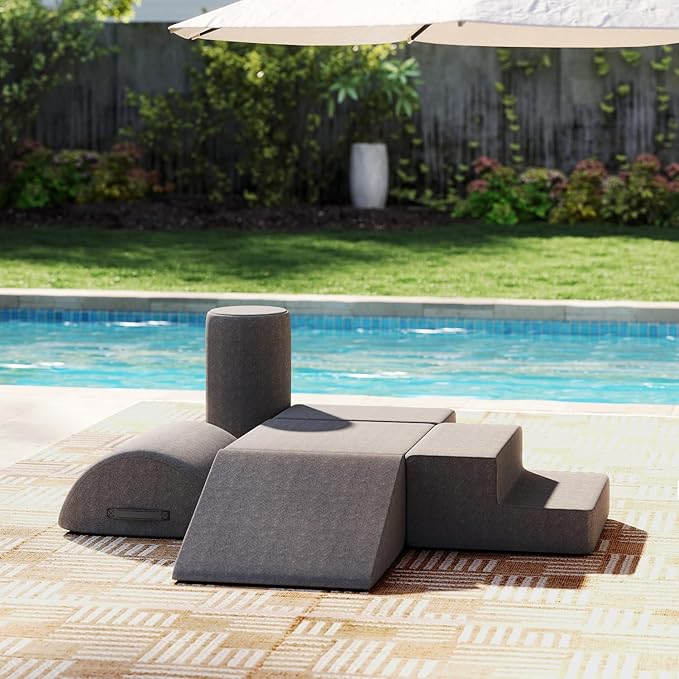 jela Foam Blocks 6Pcs Soft Play Equipment Waterproof Fabric, UV Resistant Toddler Climbing Toys Indoor& Outdoor Soft Play Climbing for Toddlers, Lightweight Climbing Blocks for Babies, Kids (Darkgrey)-BubblyBeeBaby