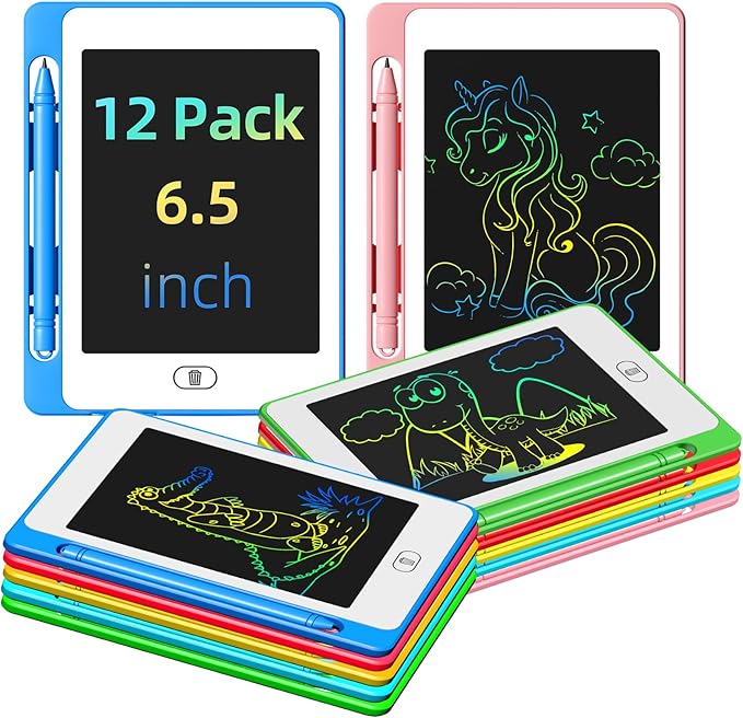 12 Pack LCD Writing Tablet for Kids, 6.5 Inch Colorful Doodle Board Drawing Tablet, Erasable Reusable Drawing Pads, Educational Learning Toys Birthday Gifts for Girls Boys Age 3 4 5 6 7 8-BubblyBeeBaby