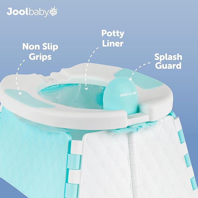 Jool Baby Portable Potty Training Chair with Travel Bag and 30 Liners, Foldable, Indoor/Outdoor Use, Camping (Aqua)-BubblyBeeBaby
