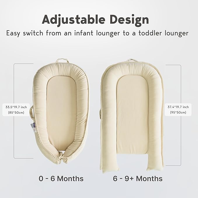 Infant Lounger, Baby Nest Cover for Baby Girls & Boys, Newborn Essentials for Baby 0-18+ Months, 100% Cotton Breathable(CreamyWhite, Corduroy)-BubblyBeeBaby