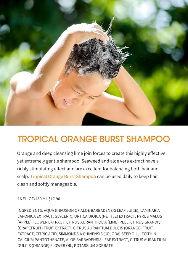 Clean Kids Naturally Tropical Shampoo- EWG Verified, All-Natural, Coconut-free, Gluten-free, Vegan, and Cruelty-free, Paraben-Free (2 Bottles, Orange Burst)-BubblyBeeBaby